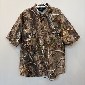 Tri-Mountain Men’s Real Tree Camo Button Front Shirt Short Sleeve Size XL Vented